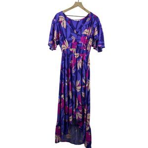 Abel the Label Women's Large Ruffle Maxi Flutter Sleeve V-Neck Floral Dress
